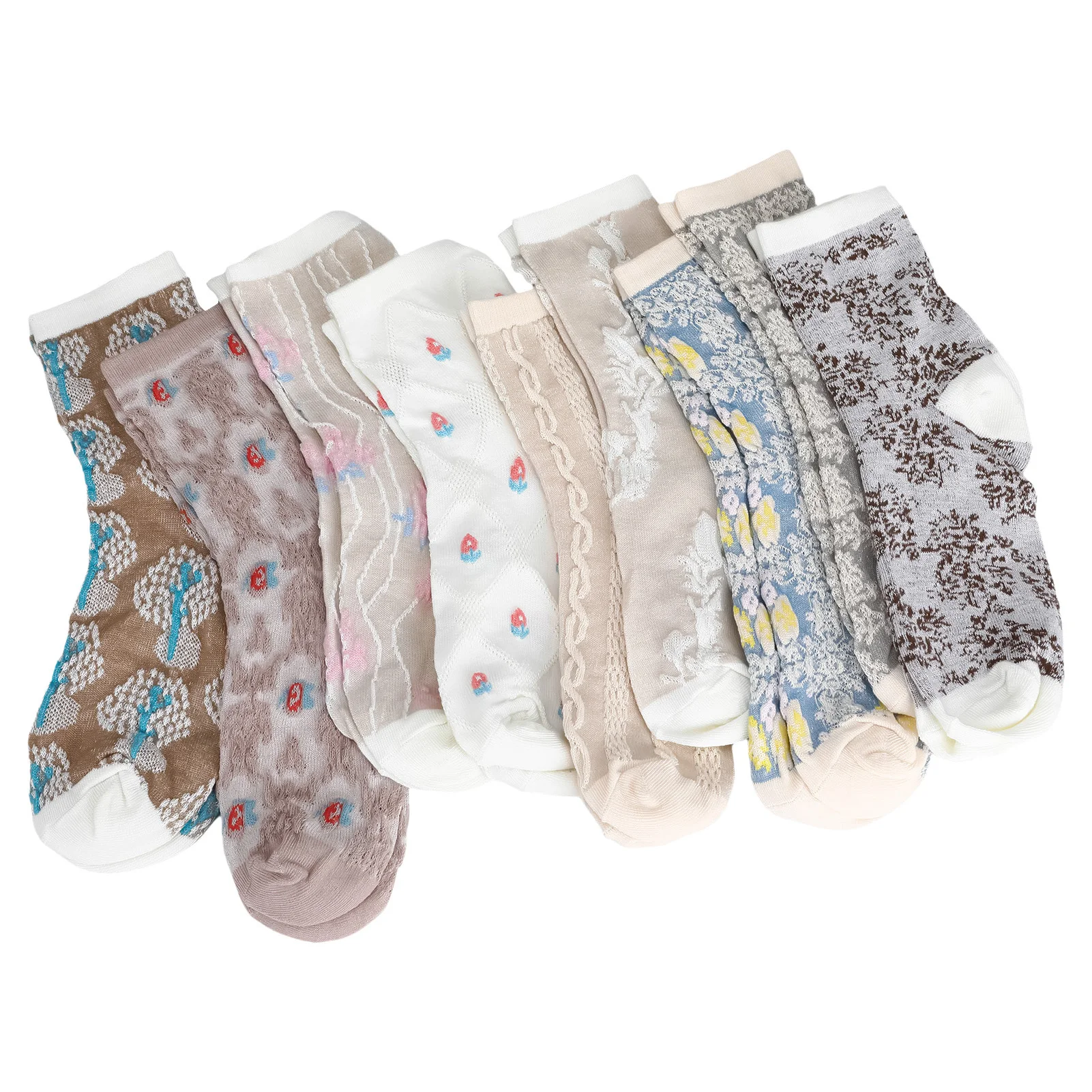 9 Pairs Women's Fashion Calf Socks Multi Color Design Breathable Soft Socks Gift for Woman Girlfriend Lovers MIAO-US