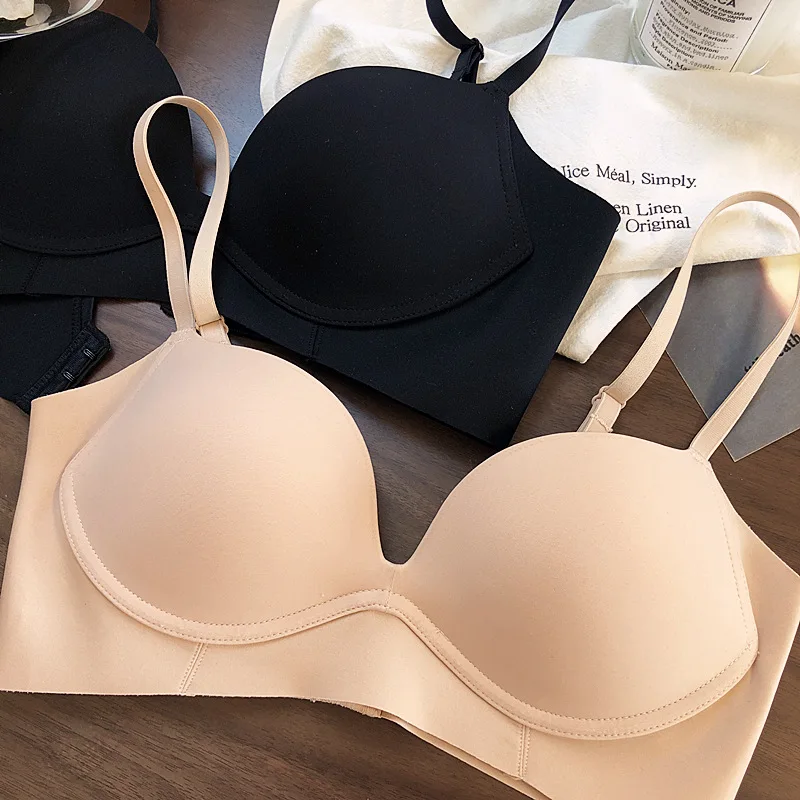 

Simple basic style commuter lingerie no steel ring no trace micro-gathering bralette soft support bra glossy underwear