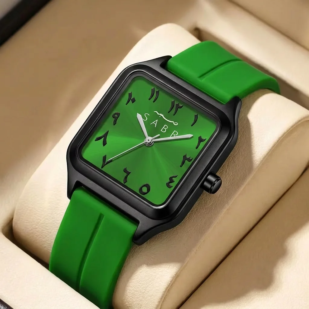 

1 piece square case green strap green dial simple and stylish watch for daily commute, students, trendy, personalized