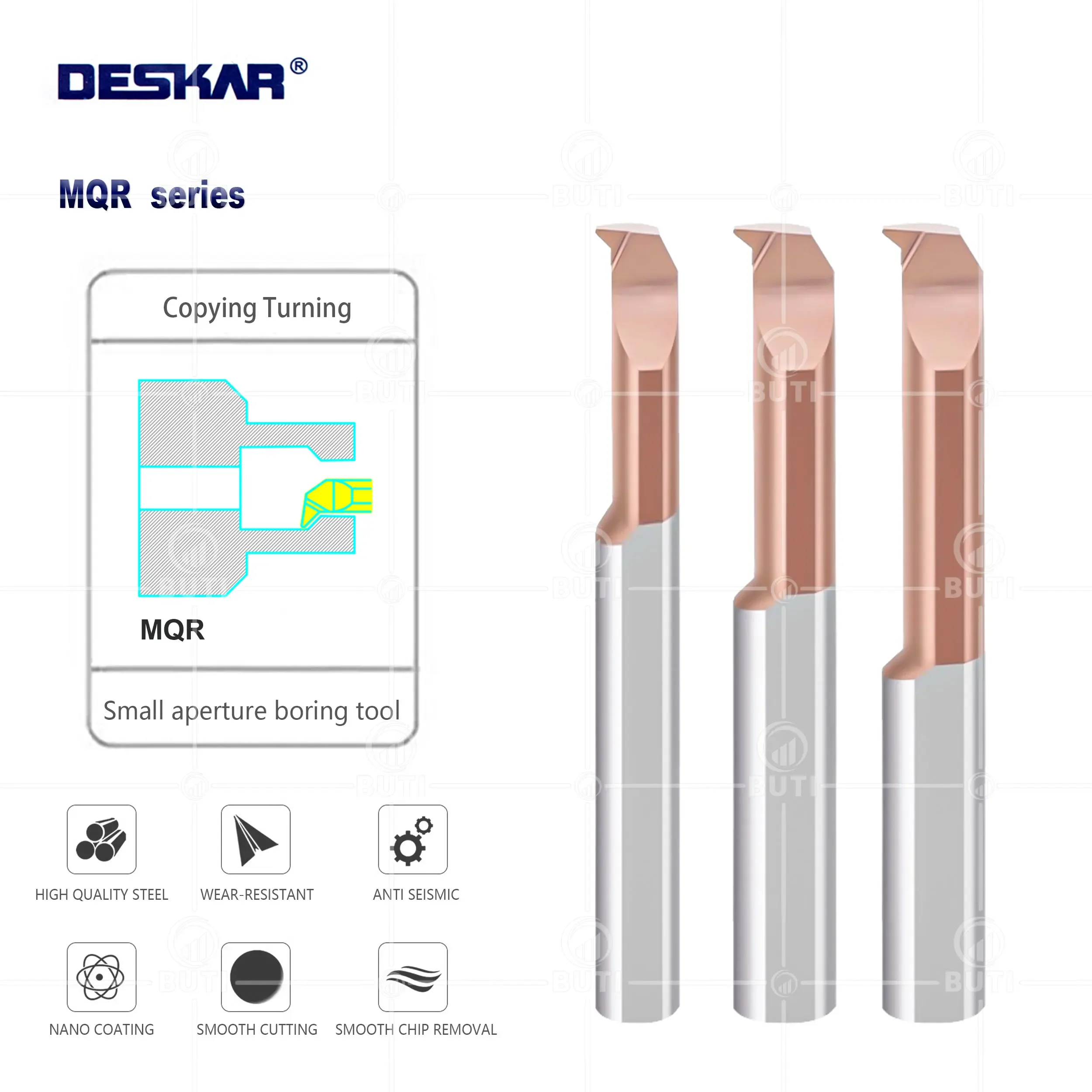 DESKAR 100% Original MQR Small Bore Boring Tool MQR3 R0.1 L15 Tungsten Steel Single Head Small Diameter Inner Hole Turning Tool