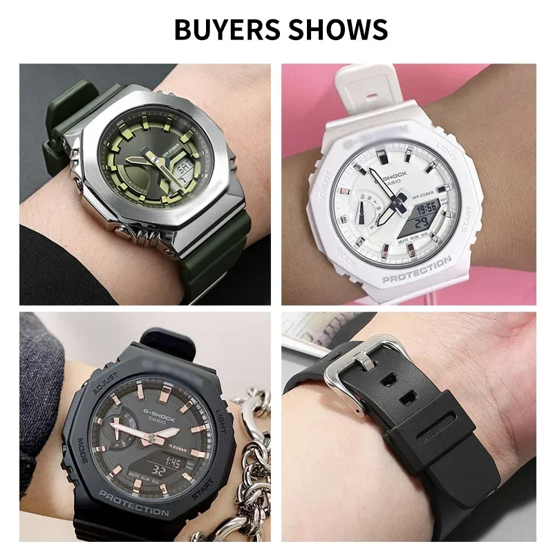 مقاوم للماء دائم الراتنج حزام ساعة اليد كاكي أسود أخضر أبيض 16 مللي متر ل كاسيو المثمن GM-S2100 حزام الساعات الصلبة دبوس فولاذي مشبك #3