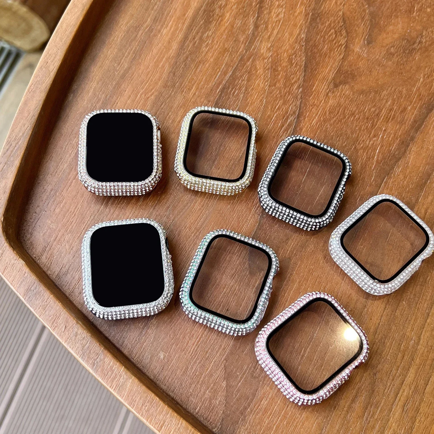 1 قطعة حجر الراين ديكور الزجاج المقسى حامي الشاشة ساعة الحال بالنسبة لساعة أبل 38/40/41/42/44/45 مللي متر ، سلسلة SE/9/8/7/6/5/4/3/2/1