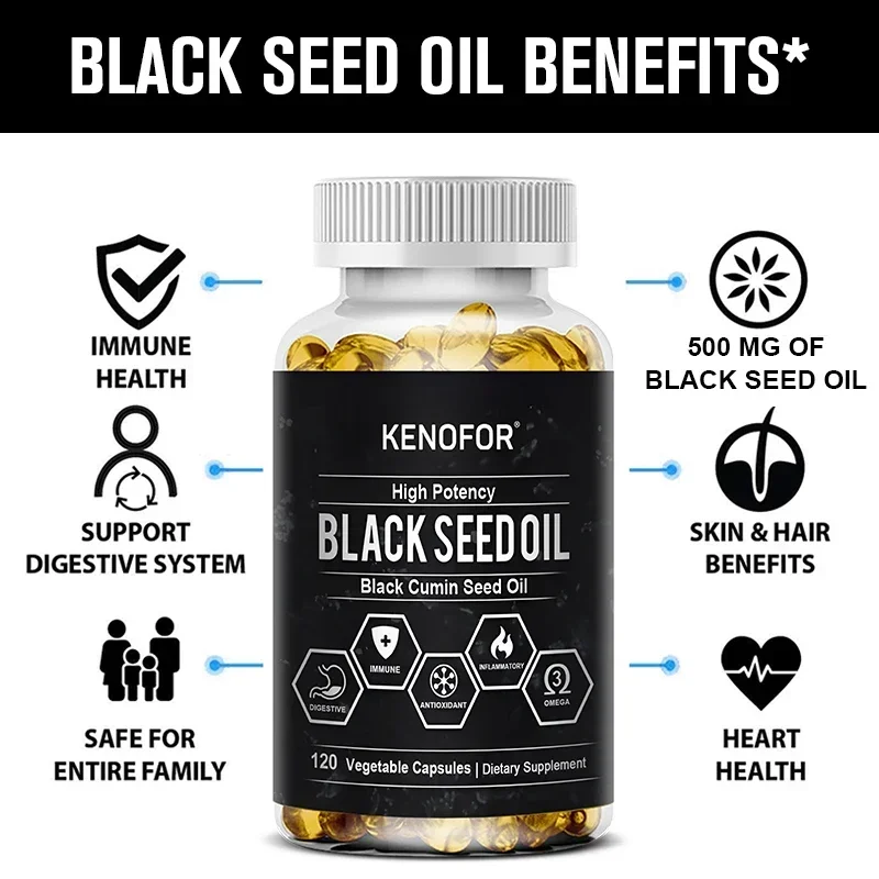 KENOFOR Black Seed Oil 500 Mg - Cold Pressed Nigella Sativa Capsules - Non-GMO, Gluten Free for Overall Health Support