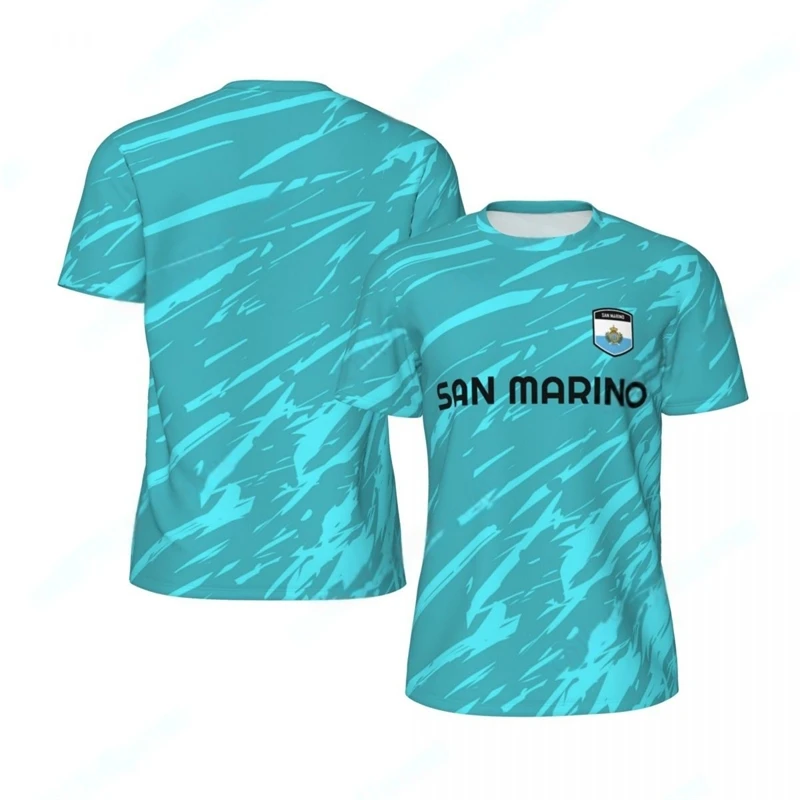 

San Marino Flag Graphic Football Men's T-Shirts Fashion National Emblem 3d Printed Sports Printed T-Shirts Casual Kids Tees
