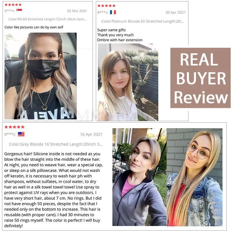 Ekstensi Rambut Micro Loop Rambut Asli Human Hair Fusion Hair Machine-Remy Natural Straight Keratin Ring Fishing Line Extension 12-24 inci