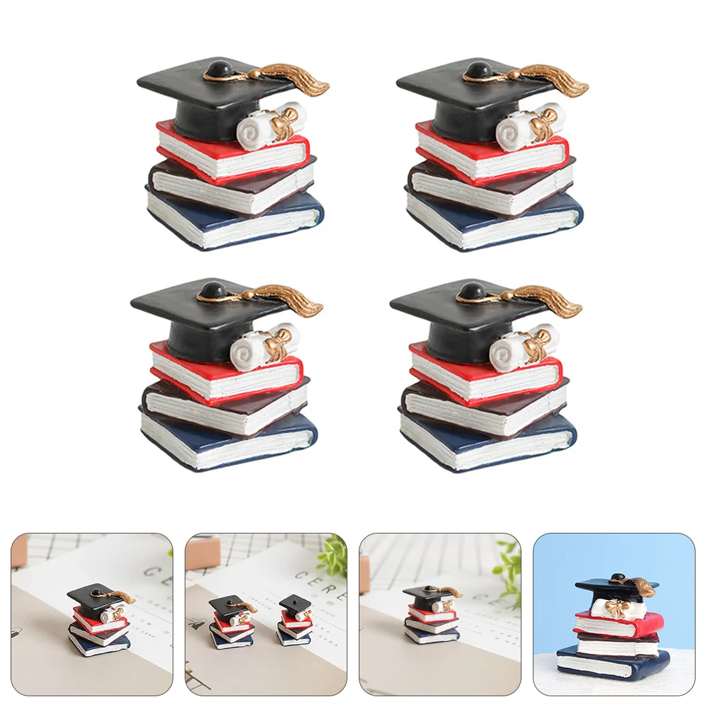 4 Pcs Book Stack Decor Resin Ornaments Cake for Graduation Decorate Capacillos Para Cupcake Black Party Student