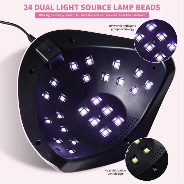 Lampe à ongles UV LED 48 W, sèche-linge rapide avec capteur, 3 réglages de minuterie, portable pour ongles et ongles des pieds