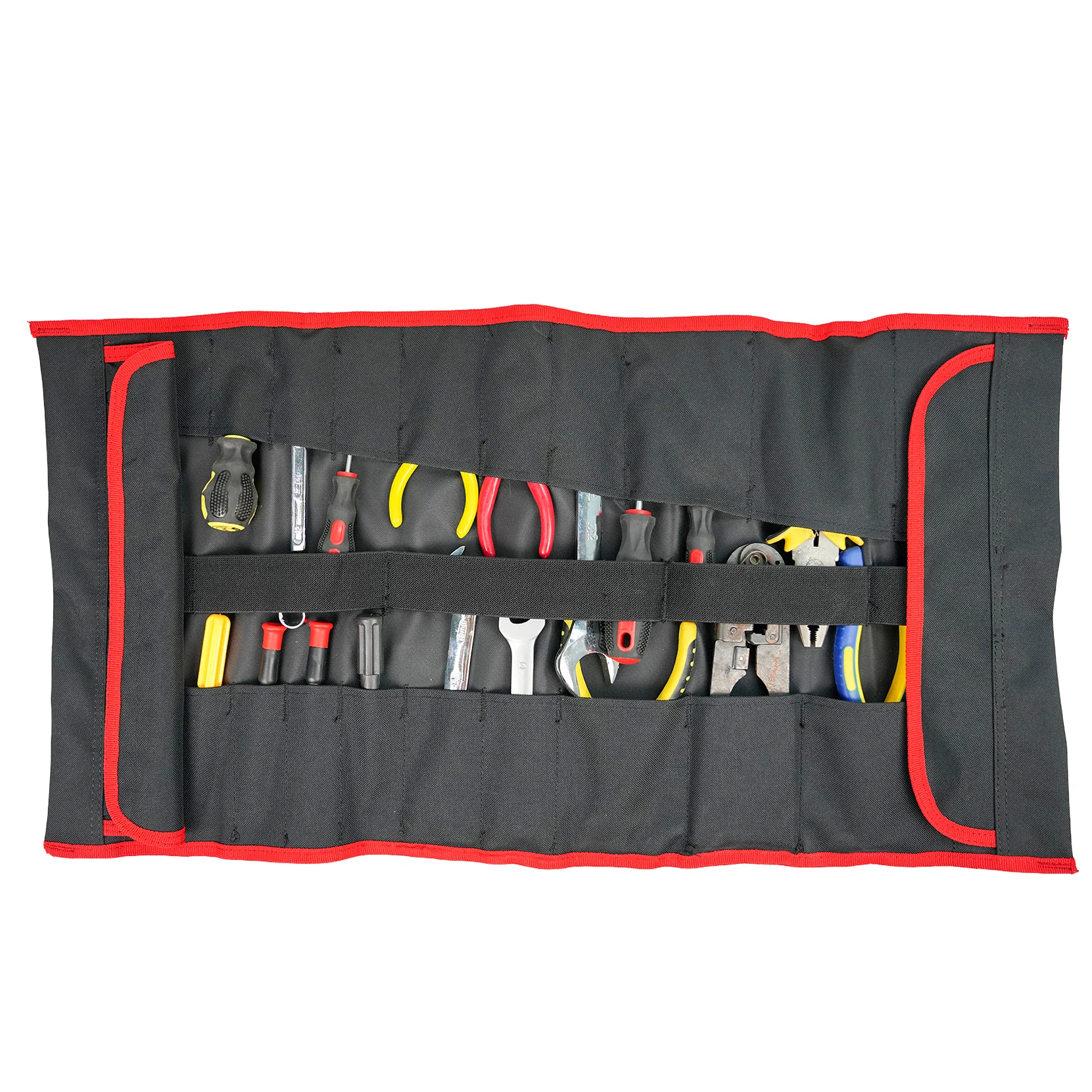 KUNN Tool Roll Organizer,,Wrench & Screwdriver Tool Pouch Heavy Duty 32 Pockets Roll Up Tool Bag,Black/Red