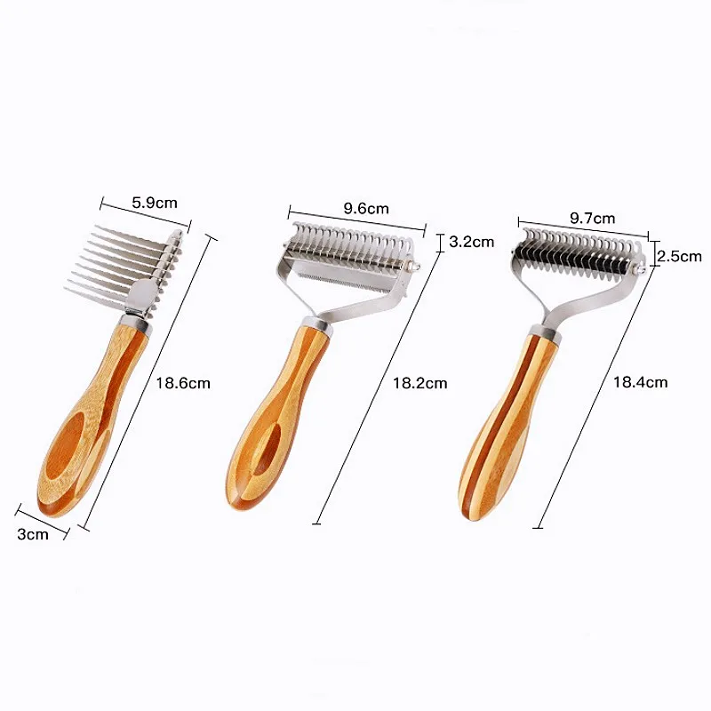 الكلب مشط سكين فرشاة للكلاب الخيزران على الوجهين القط مشط الفولاذ المقاوم للصدأ مزيل شعر الحيوانات الأليفة خشب متين عقدة الشعر تنظيف الكلاب فرشاة