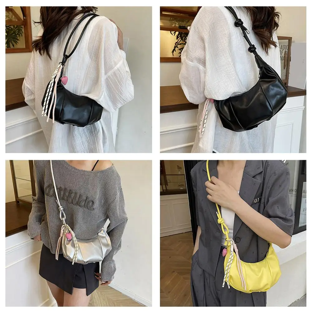 Umhängetasche für Damen, Kunstleder-Schultertasche, plissierte Halbmond-Hobo-Tasche, Unterarm-Tasche, lässige Umhängetasche, Messenger-Tasche – Detail 14