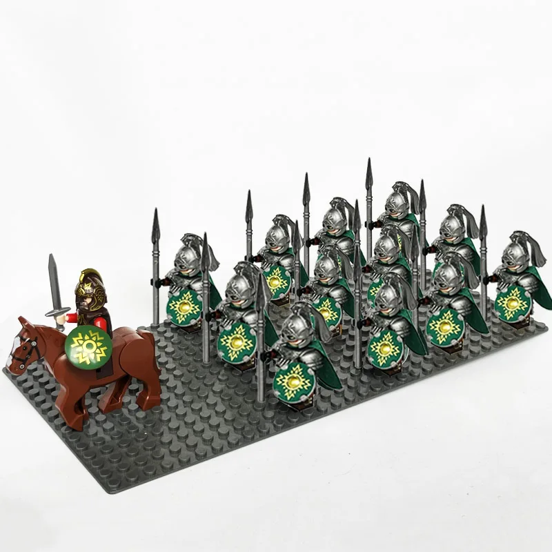 13 unids/lote Rohan Caballería Eomer Elf Arcers soldado VS Orcs Uruk Hai ejército Mini figuras con armas bloques de construcción Juguetes