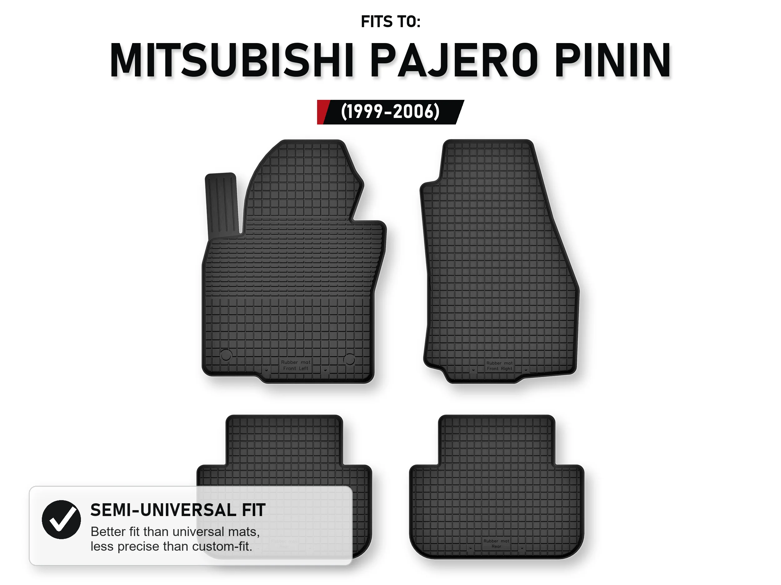 Rubberen matten, tray-type, voor: Mitsubishi Pajero Pinin 1999-2006 SUV, 4 stuks