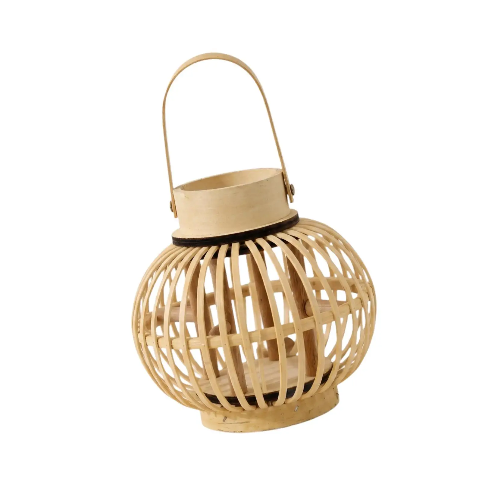 Handwoven Bamboo Candle Lantern Stylish Farmhouse Decor Tea Light Candle Holder for Desk Fireplace