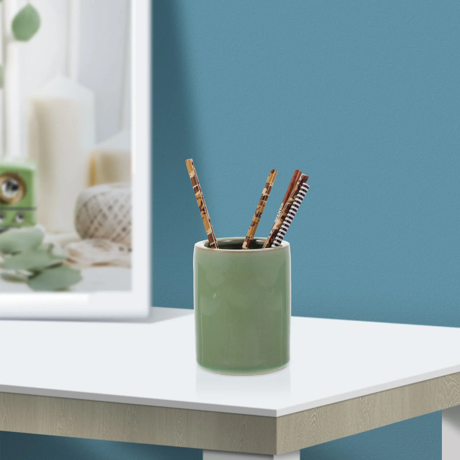 

1Pcs Round Ceramic Pen Holder Easy to Use Stationery Container for Office School Home Desk Organization Calligraphy Brush