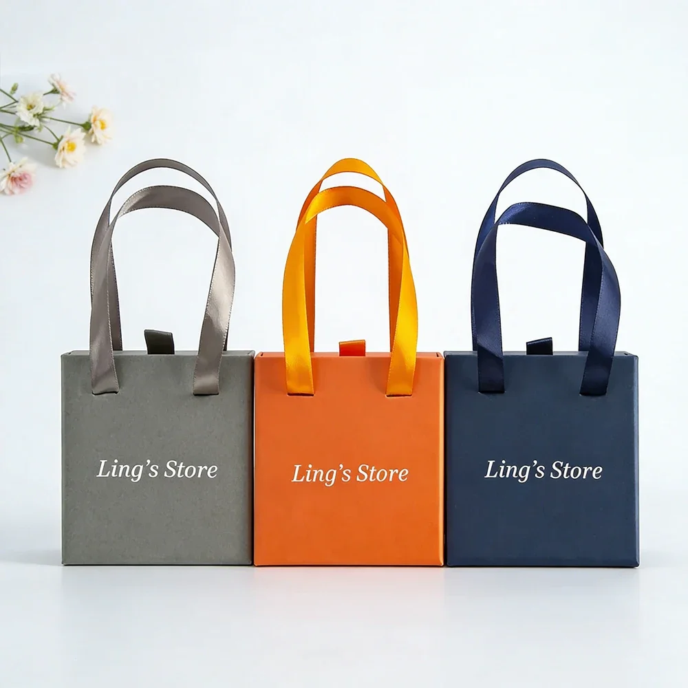 

24Pcs Personalized Logo Paper Handle Jewelry Box Portable Cardboard Case Perfume Earrings Bracelet Keychain Lipstick Organizer
