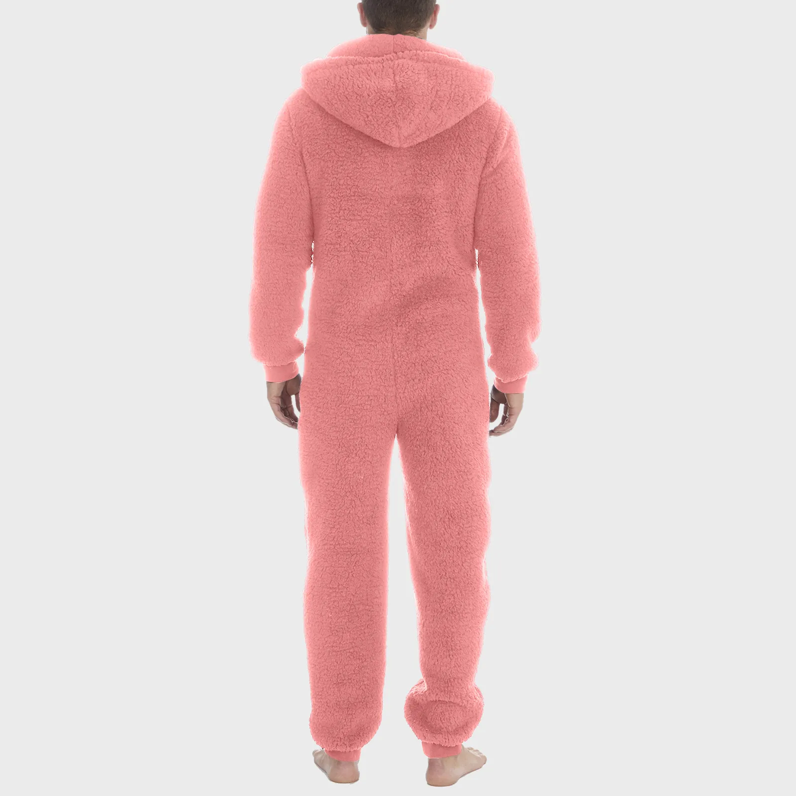 Fleece Jumpsuits Losse Playsuit Winterwarme Bodysuit Wollen Romper Effen Pyjama Met Capuchon, Casual Onesie Met Rits