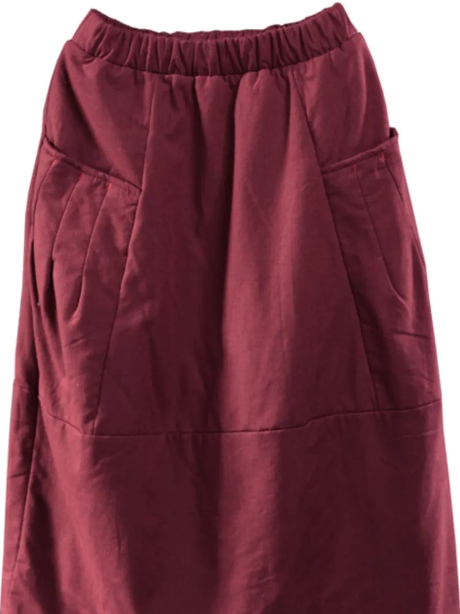 Retro bawełniana spódnica Thiened na jesień, zimę i wiosnę, damska, luźna, w kształcie litery A, ciepła, wyszczuplająca, z elastyczną talią, uniwersalna, długość do połowy łydki.