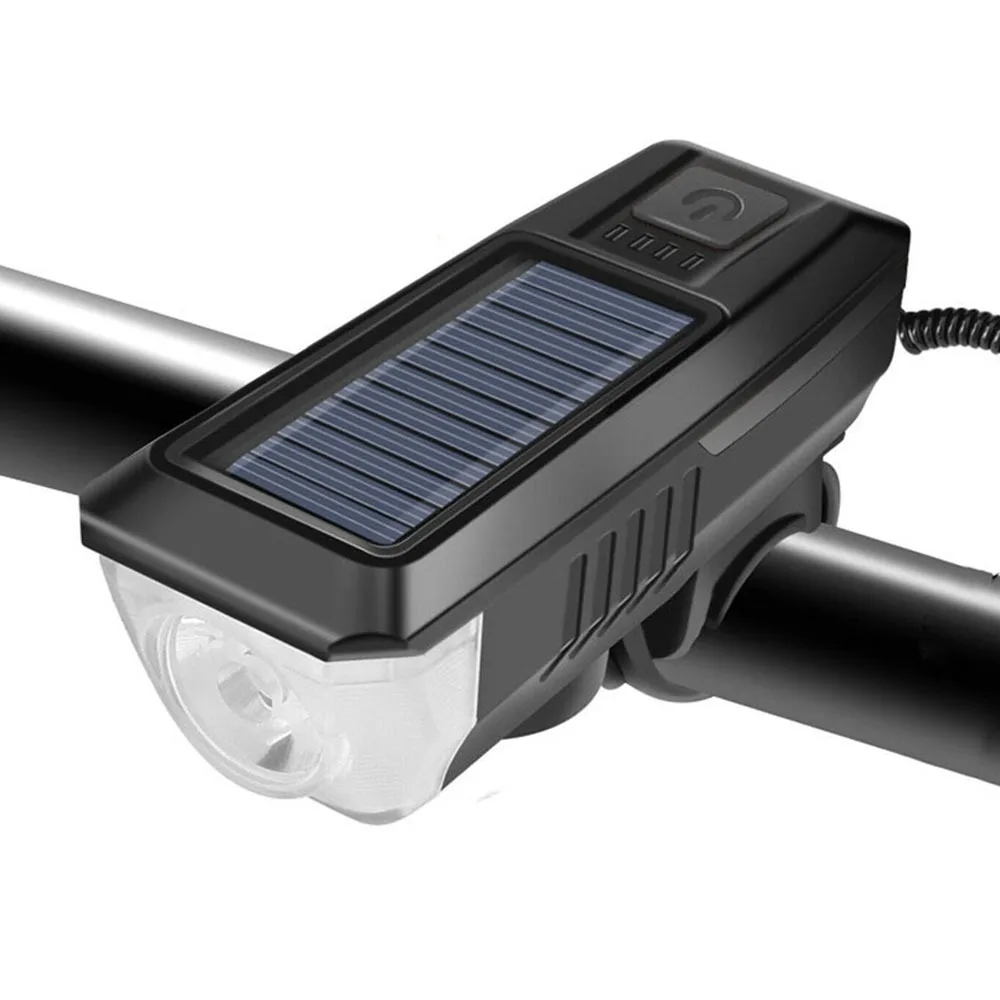 USB Rechargeable Solar Bicycle Light 3 Modes Power Display Bike Headlight Strong Light with Horn Night Riding Headlight