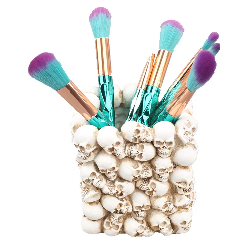 Halloween Decoration Skull Pen Holder Gothic Makeup Accessories Pen Holder Desktop Storage Box Tools