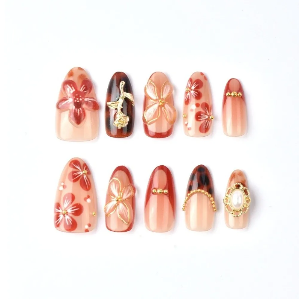 30pcs New Sweet Fake Nail Tips Pink Flower Designs 3D Flower False Nails French Extended Nail Extensions Gift Giving