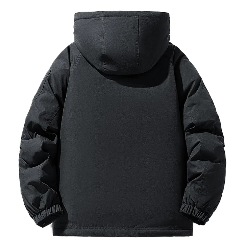 Men Winter Hooded Jacket Thick Padded Thermal Coat Windproof Multi Pocket Outdoor Casual Streetwear Zip Up Male Outerwear