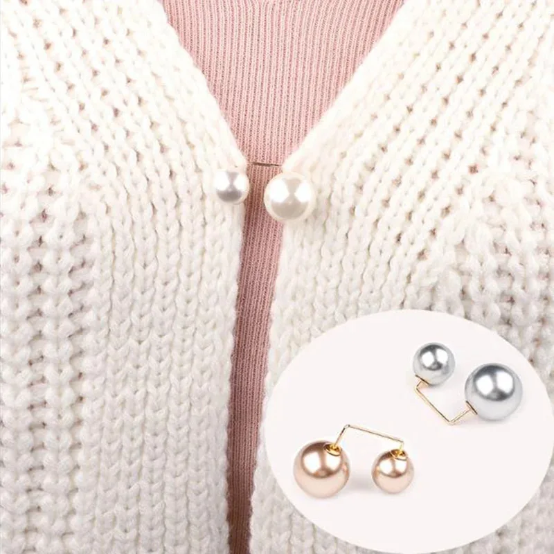 1/2/3Sets 3Pcs/set Women Fashion Tightening Waistband Pin Double Pearl Brooches Metal Lapel Pin Brooch Pins Sweater Brooch