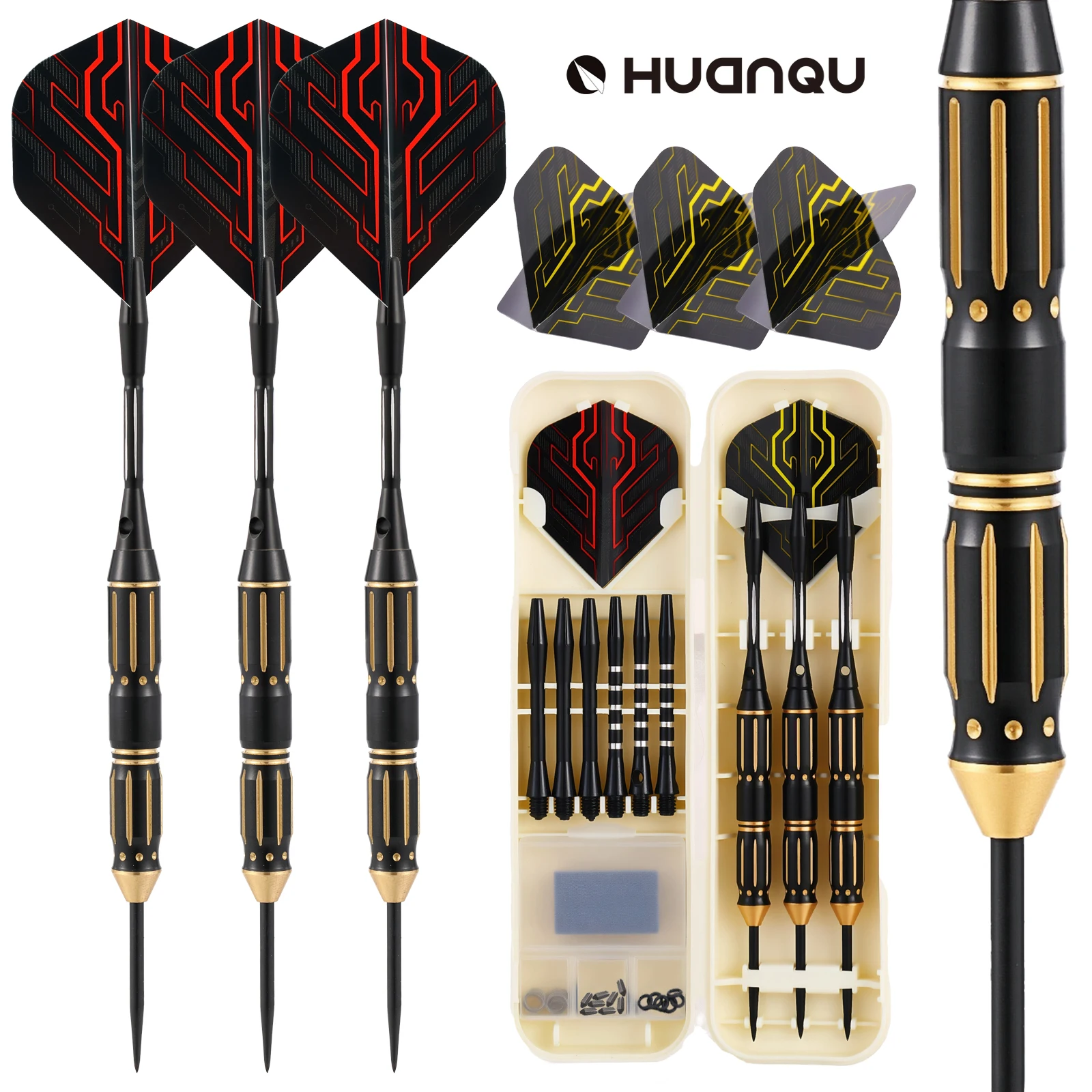 

Huanqu Three-Piece Set of 23g Copper Needle Darts, Including Storage Box, Pet Dart Wings, Dart Shafts, and Sharpening Stones—Complete Dart Set, Suitable for Holiday Gifts and Home Bar Entertainment