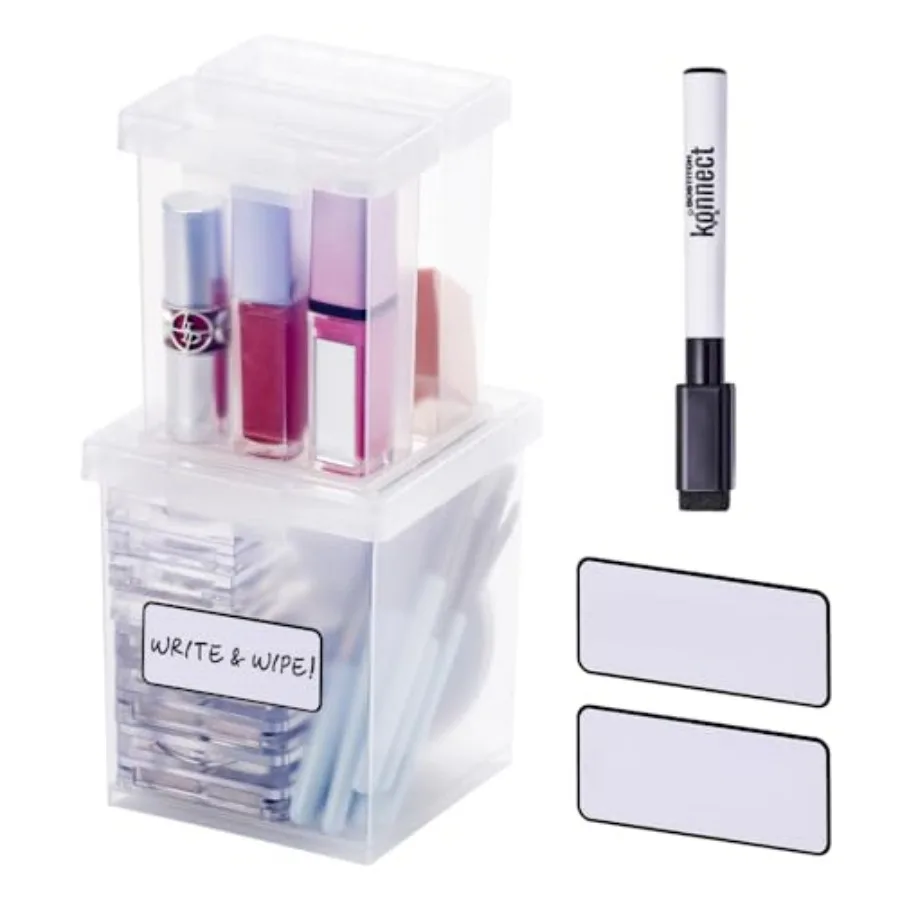 

Konnect Storage Containers with Lids, Clear Plastic Box, Stackable for Crafts, Home and Office Orginzation, Labels. 3 Pcs 1 Box