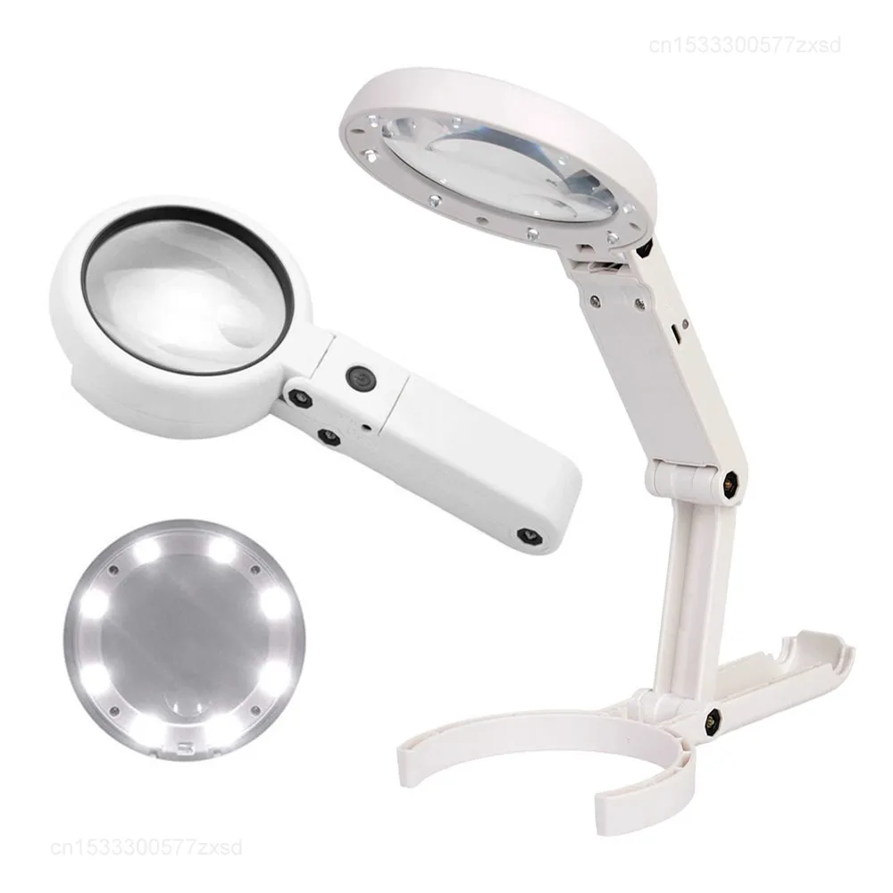 

Foldable with 8 LED Light 5x 11x Stand Desk for Jewelry Appraisal Reading Repair Magnifying Glass Portable Hand-held Magnifier