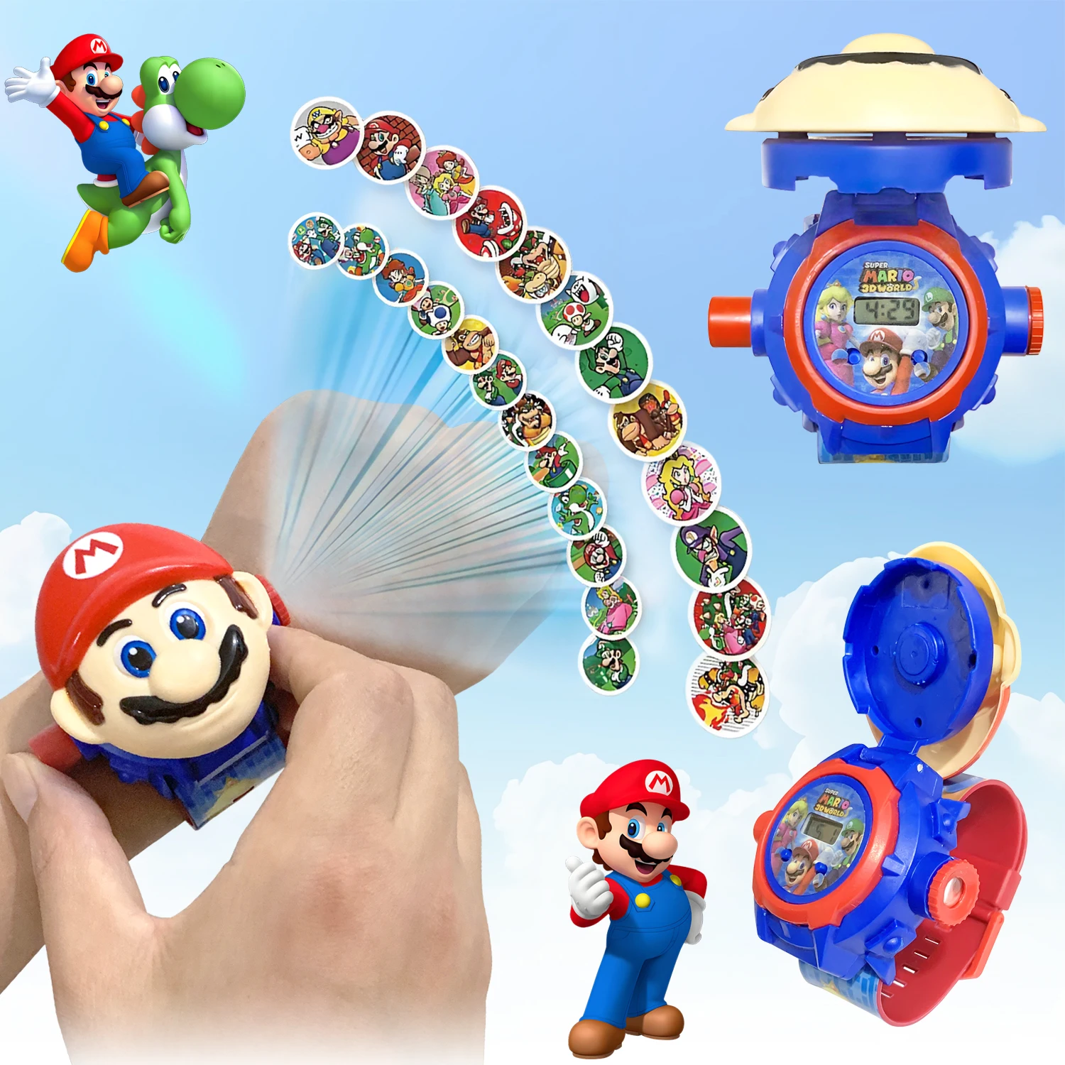 Nuevo reloj de proyección de Mario Bros, figura de Anime de dibujos animados, reloj de pulsera divertido, 24 tipos de patrones de proyección, regalos de cumpleaños para niños, juguetes