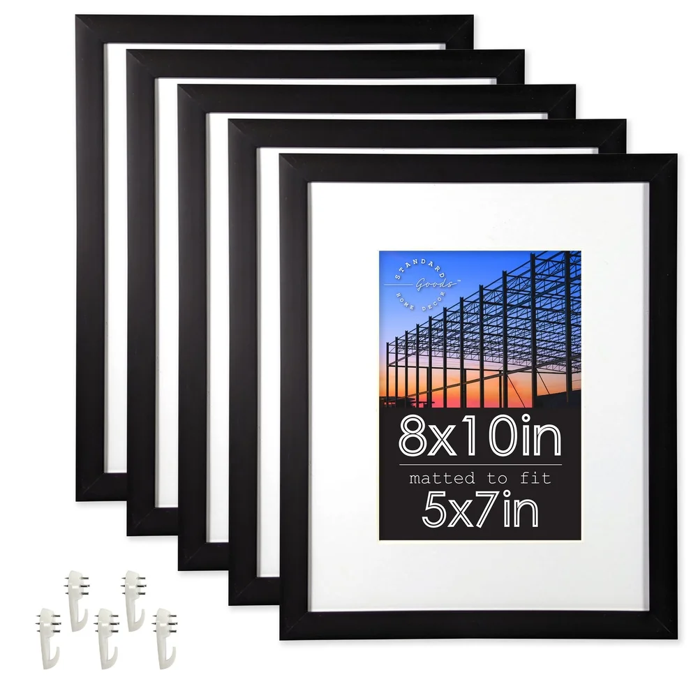 إطارات صور سوداء 8 × 10 5 عبوات غير لامعة 5 × 7 عرض جدار الطاولة معرض تأطير دائم مقاومة للكسر ديكور المنزل