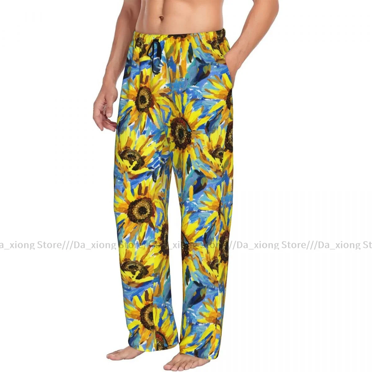 Ropa de dormir para hombre, pantalones sueltos para dormir, pijamas de girasoles, pintura de impresionismo, pantalones largos de salón, ropa informal para el hogar