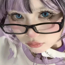 Japanese Cosplay Vintage Elegant Rectangular Narrow Kawaii Eyeglasses Frame Black Tortoise Glasses Pose Cute Handsome Flat Lens