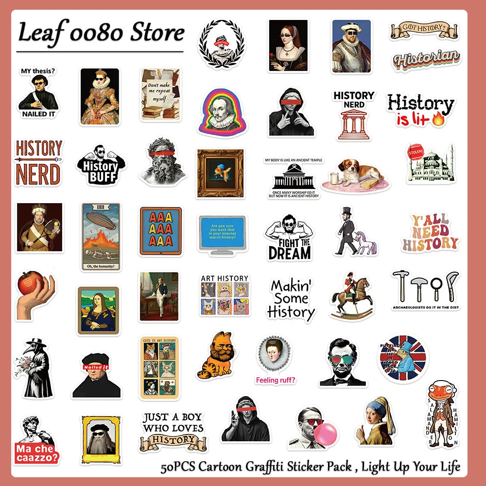 

50PCS Funny History Celebrity Stickers Cartoon Image Decals For Laptop Refrigerator Scrapbook Water Cup DIY Decorate Stickers