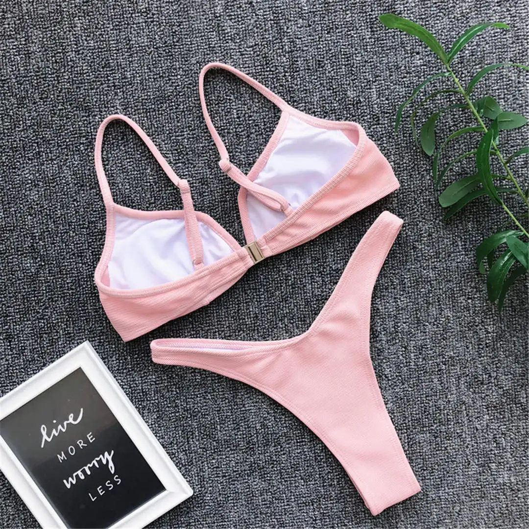 5 Farben, sexy, gerippter Tanga-Bikini, V-Form, Damen-Badebekleidung, zweiteiliges Bikini-Set, hoch geschnittener Badeanzug, V1335 – Detail 32