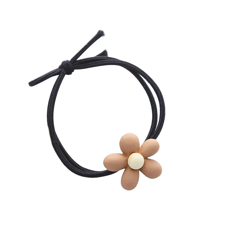 1PC Creative Coffee Color Flowers Bowknot Head Rope for Women Girls High Elastic Rubber Band Lovely Hair Accessories Circle