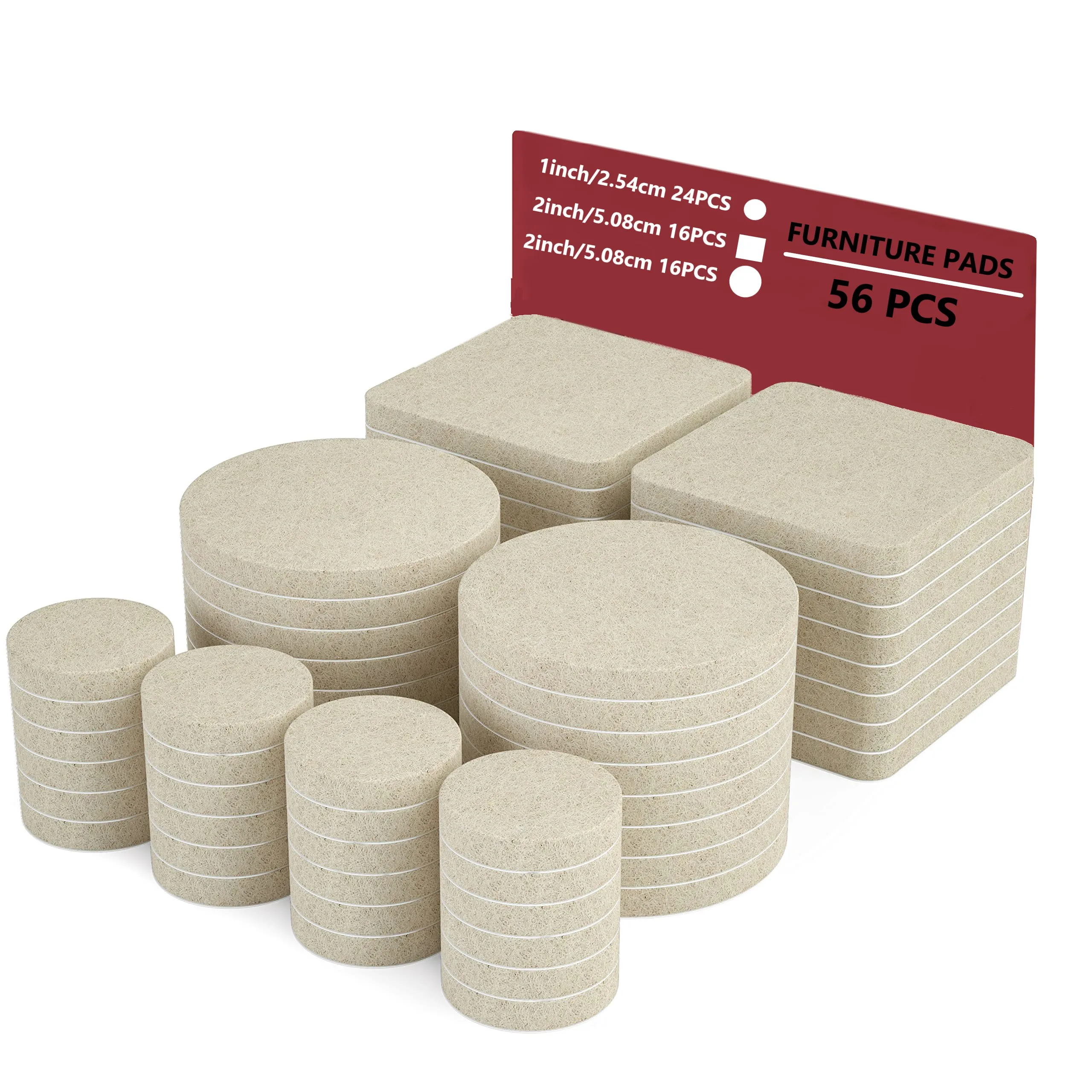 Selbstklebende Filzgleiter – 56er-Pack Filzgleiter für Stühle – Möbelgleiter aus Filz, selbstklebend, beige, 3 mm dick