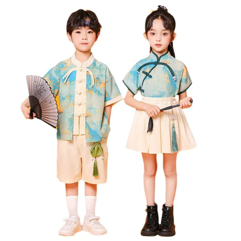 Children's Hanfu Ancient Costume National Learning Classical Team Uniform Collective Dance Chorus Clothes Summer Chinese Style
