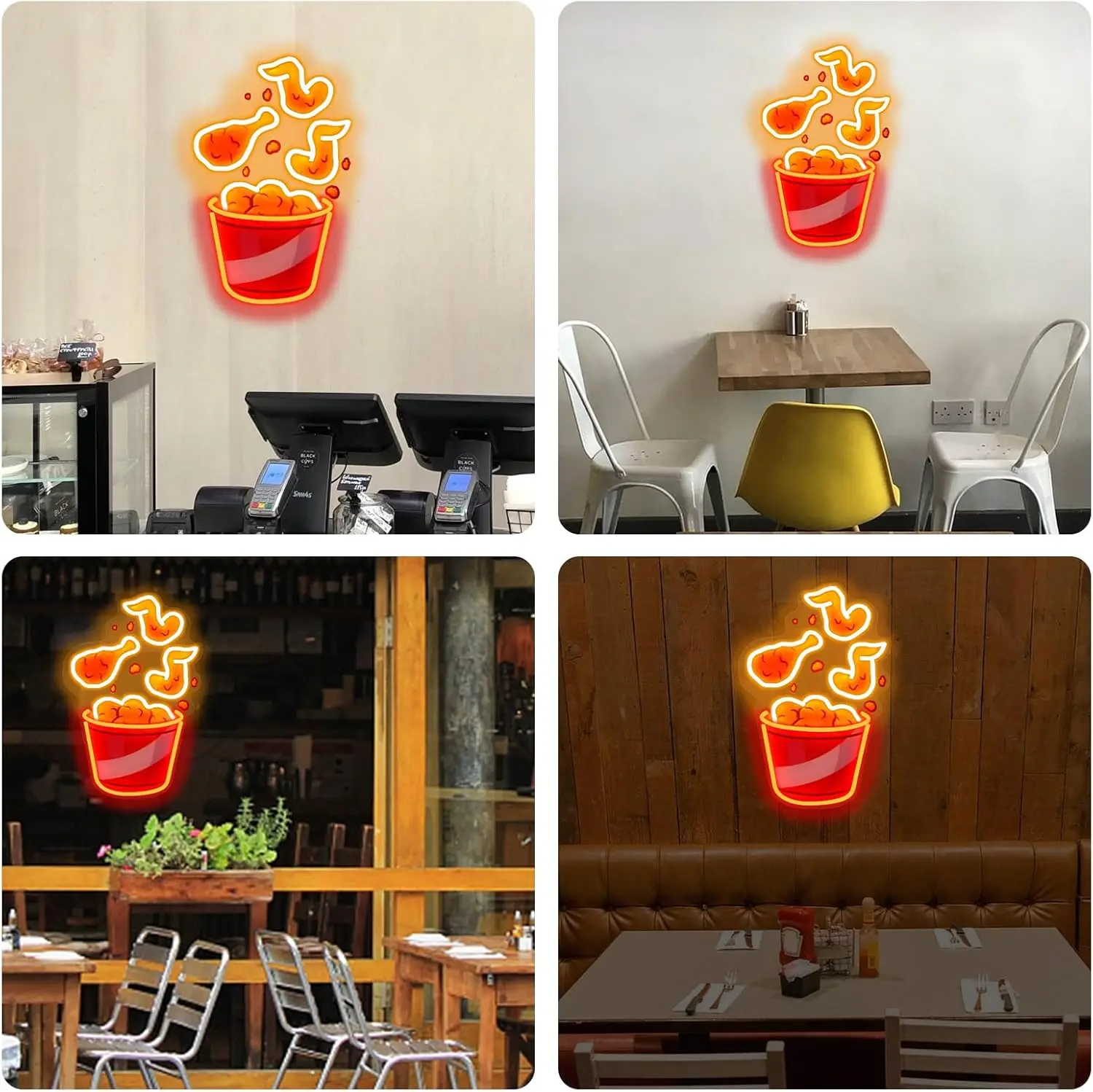 Fried Chicken Neon Sign USB Dimmable LED Neon Light Sign for Drink Bar Man Cave Bedroom Hotel Shop Game Room Party Wall Decor view 2