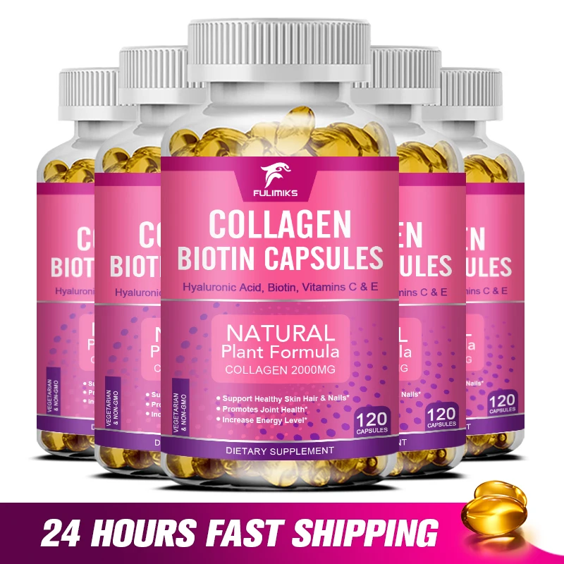 Multi-Collagen Capsules with Hyaluronic Acid and Vitamin C: 5 Hydrolyzed Collagen Peptides, Type I II III VX Capsules