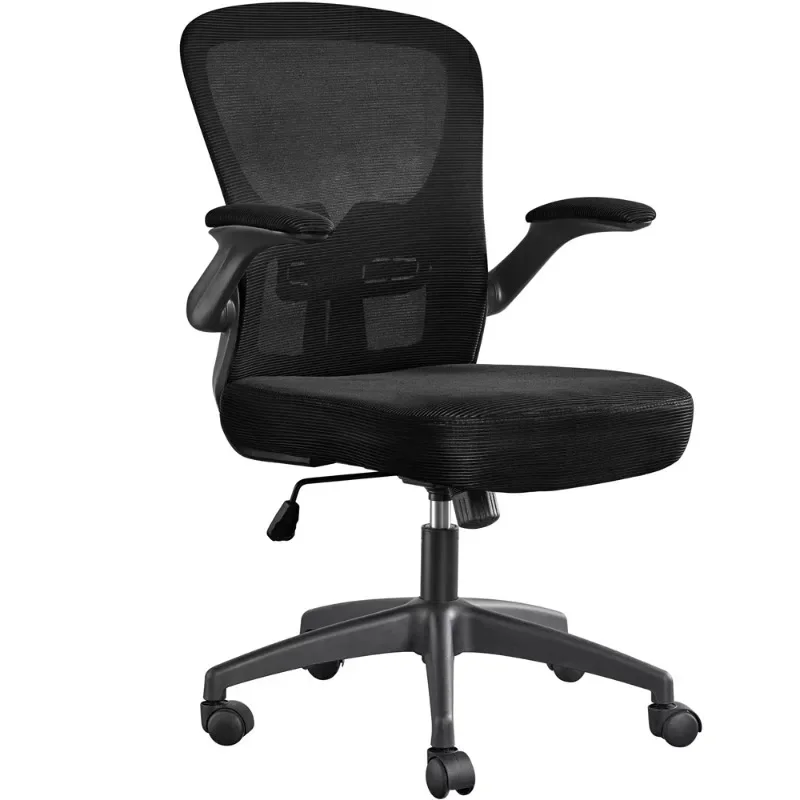 Mid Back Adjustable Office Chair with Flip Up Armrests, Black