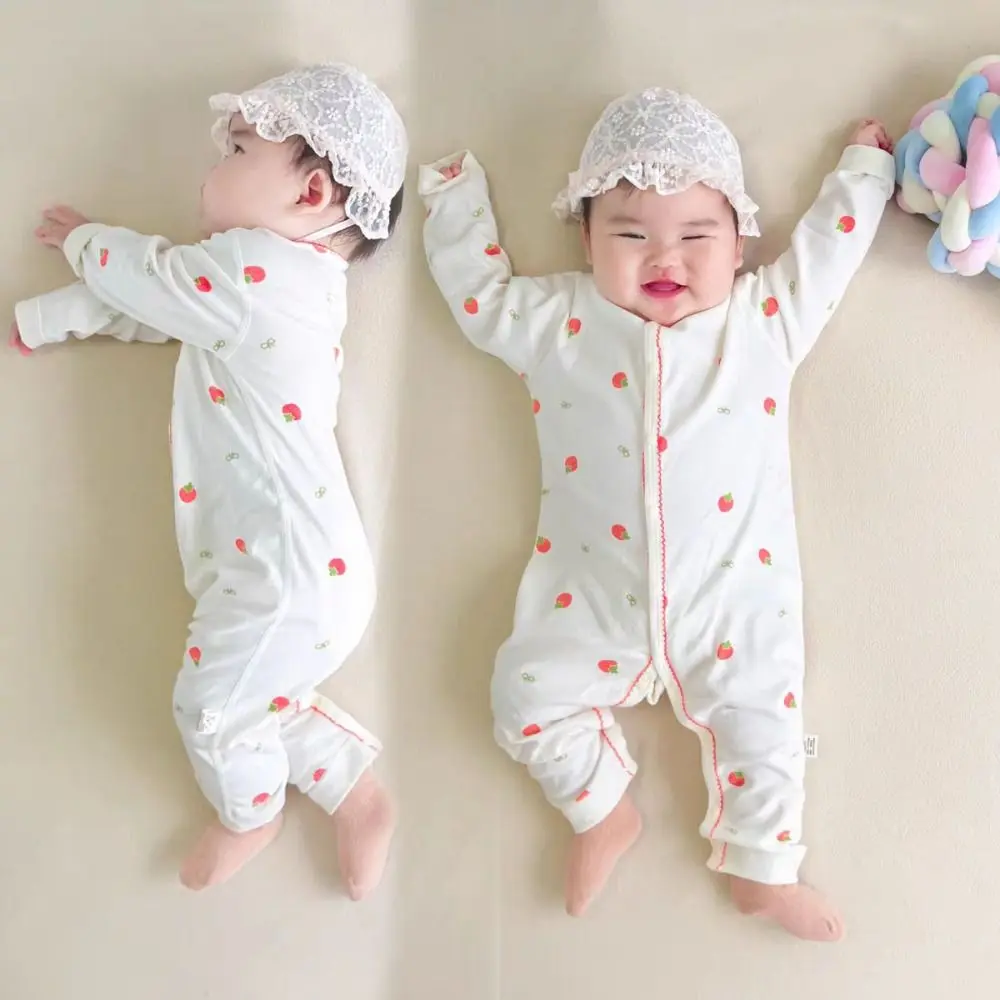 

Jumpsuit Long Sleeve Baby Romper Pure Cotton Soft Fabric Newborn Onesie Strawberry Stripe Infant Romper Newborn Baby