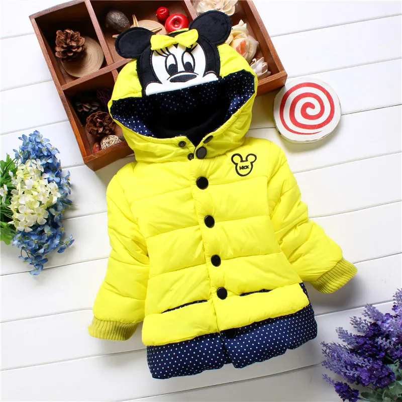 Girls\' Cotton Coat Winter Children\'s Clothing Cartoon Animal Embroidery Solid Color Sweet Cotton Coat Cute Hooded Thick Coat