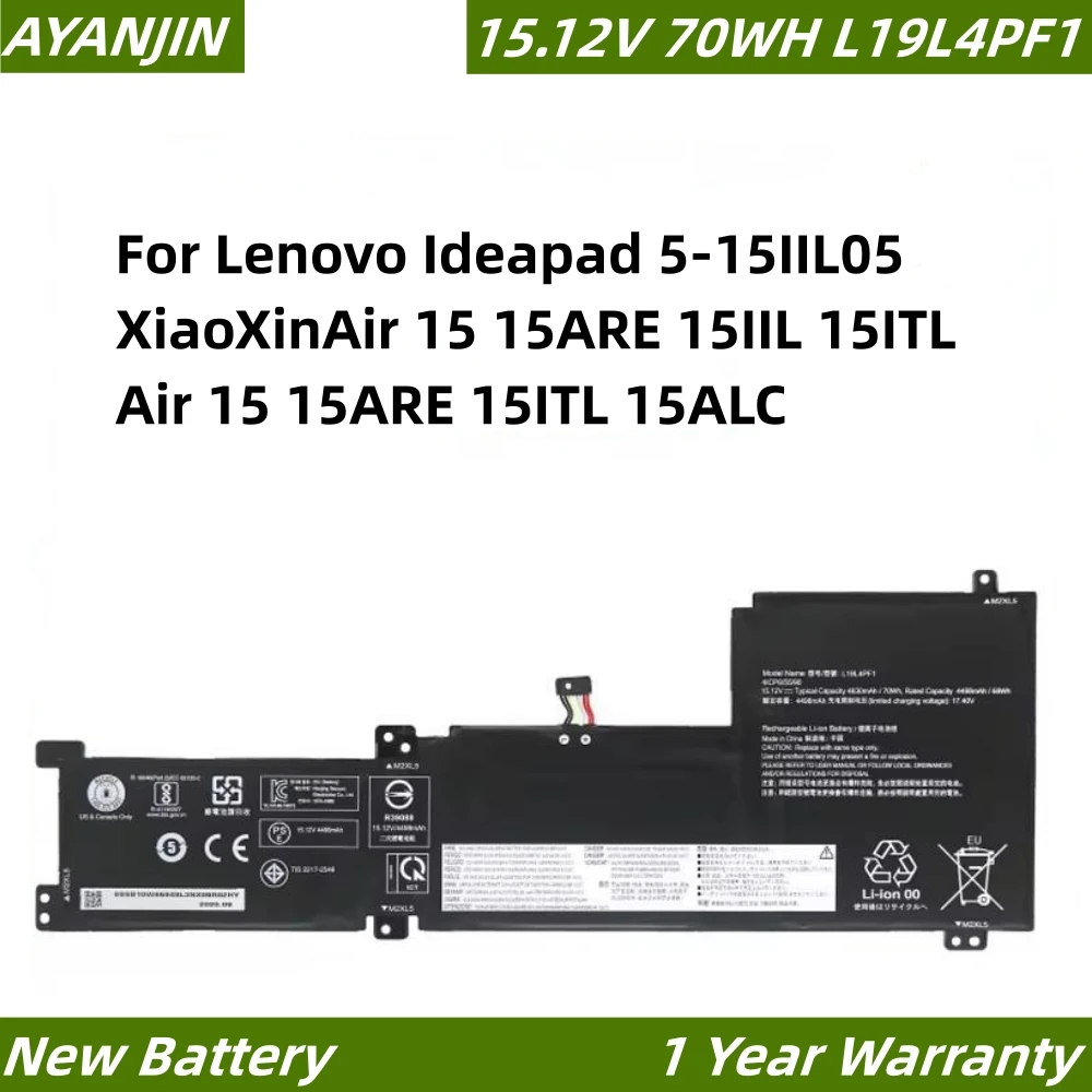 

L19C4PF1 L19L4PF1 15.12V 70Wh Battery For Lenovo Ideapad 5-15IIL05 XiaoXinAir 15 15ARE 15IIL 15ITL Air 15 15ARE 15ITL 15ALC