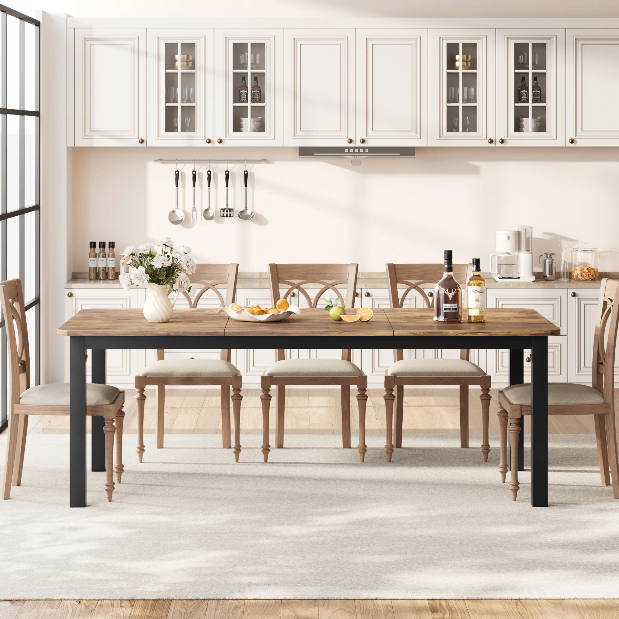 Dining Table for 6-8 People, 78 Inch Long Kitchen Dining Table， Rectangular Dining Table with Cut Corners for Living Room