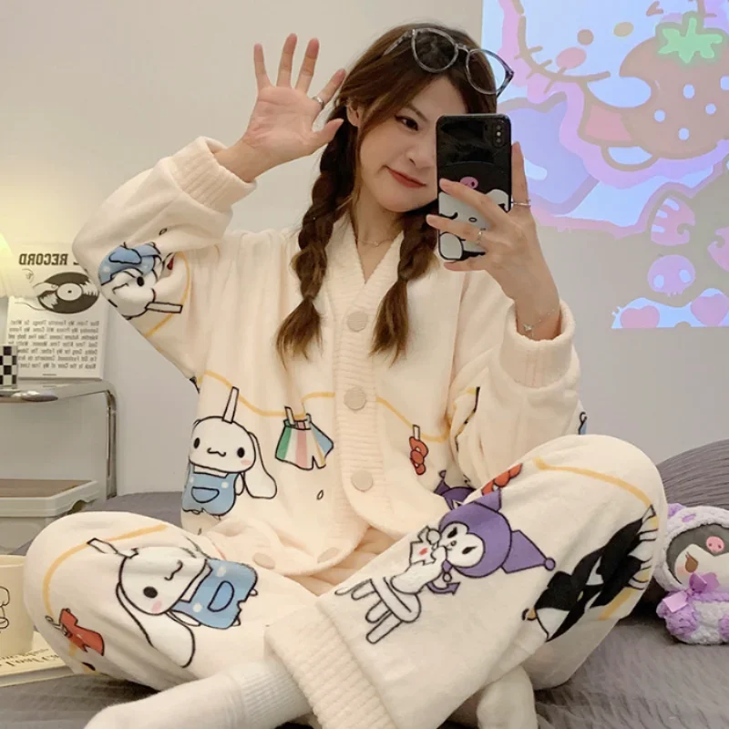 Yugui dog pajamas cartoon Sanrio loungewear winter long-sleeved trousers warm two-piece set Sanrio Yugui dog women's pajamas