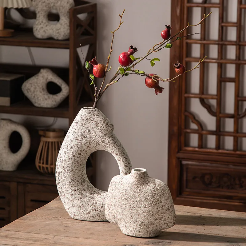 Premium Stylish Nordic Modern Geometric Art Vase, Cream Wabi-Sabi Style Decor, High-End Creative Centerpiece for Home & Office