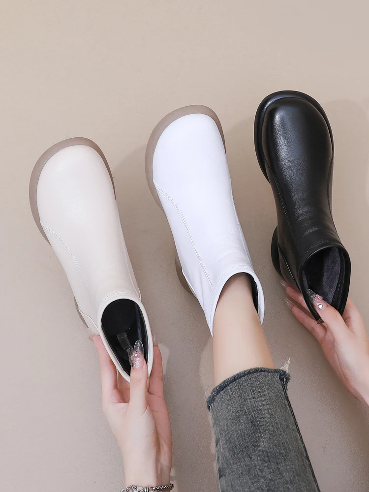 

Кожаные ботинки, женские ор-сапоги, весенне-осенние мягкие ботинки с круглой головкой, теплые повседневные ботинки на подкладке Fce