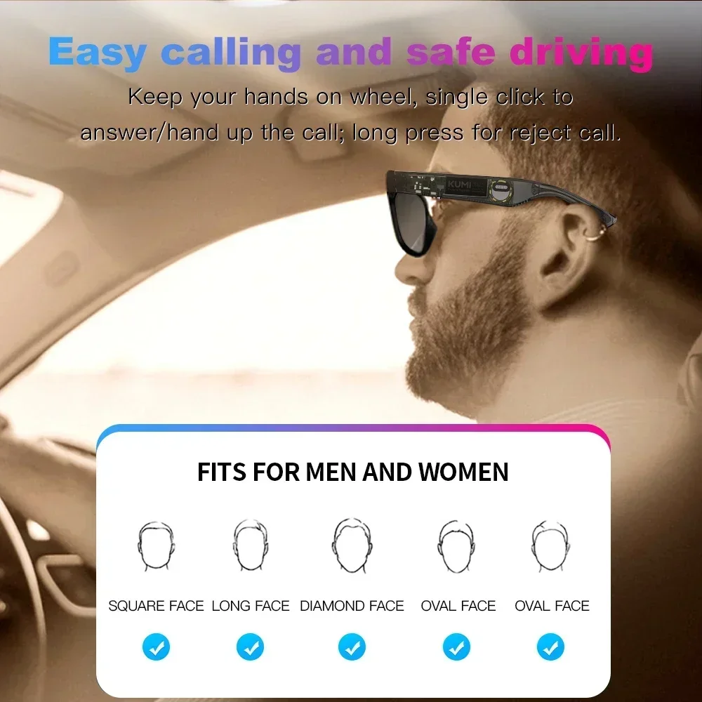 New KUMI Meta V1 Smart Glasses IPX4 Waterproof Break Audio-visual Imagination Create Bluetooth glasses Bluetooth 5.0 Phone Call - Image 2