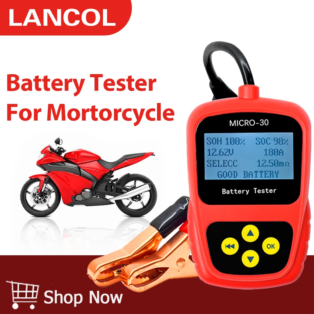 Lancol Micro30 12V Motorcycle Battery Tester 20-300CCA Battery Load Tester Lead-acid Battery Analyzer Cranking Charging Test